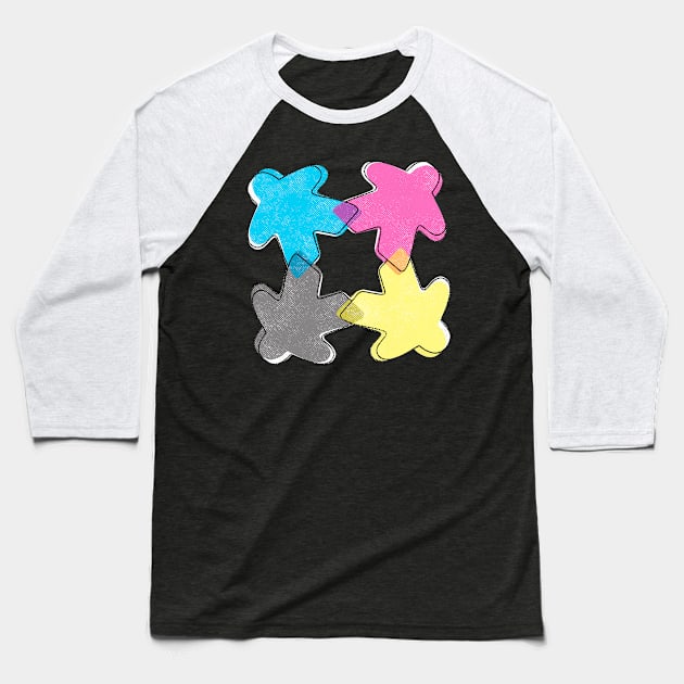 CMYK Meeple Baseball T-Shirt by east coast meeple